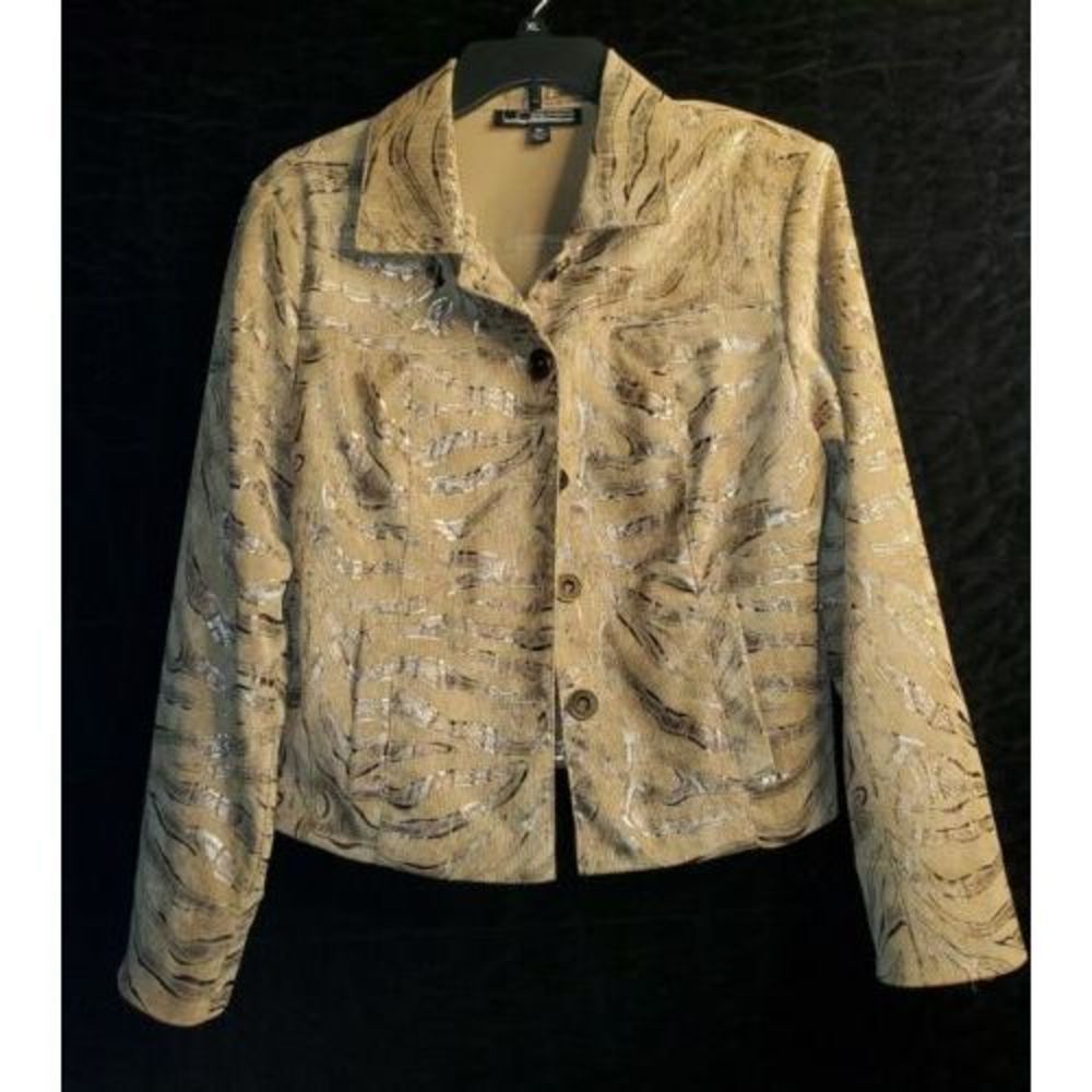 NWT Women's Linear Long Sleeves Button-Up Blazer Jacket PLarge Brown Style